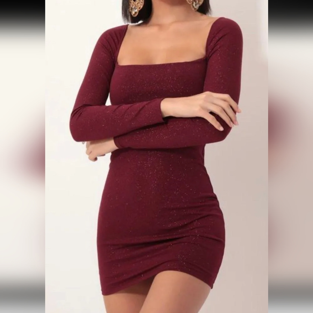 Xs red Lucy in the sky long sleeve sparkly dress mini party homecoming
